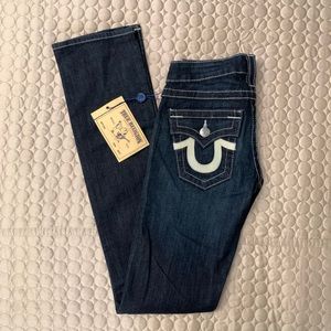 NWT TRUE RELIGION STRAIGHT LEG LEATHER DETAIL